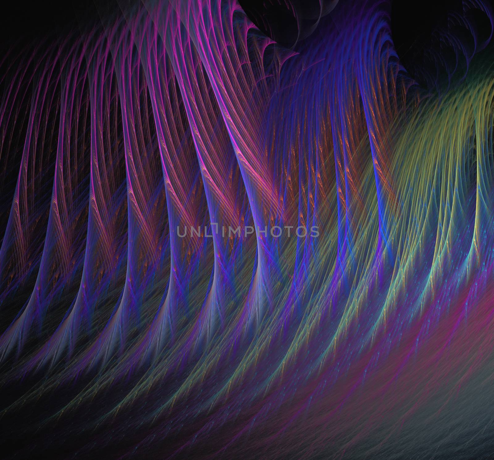 Abstract fractal feathers wave 3d colorful bright