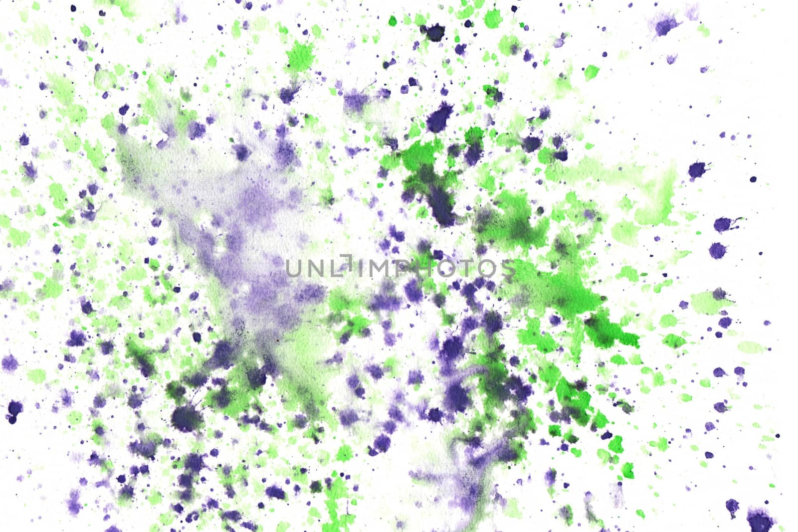 Watercolor green and purple background, fuzzy spray