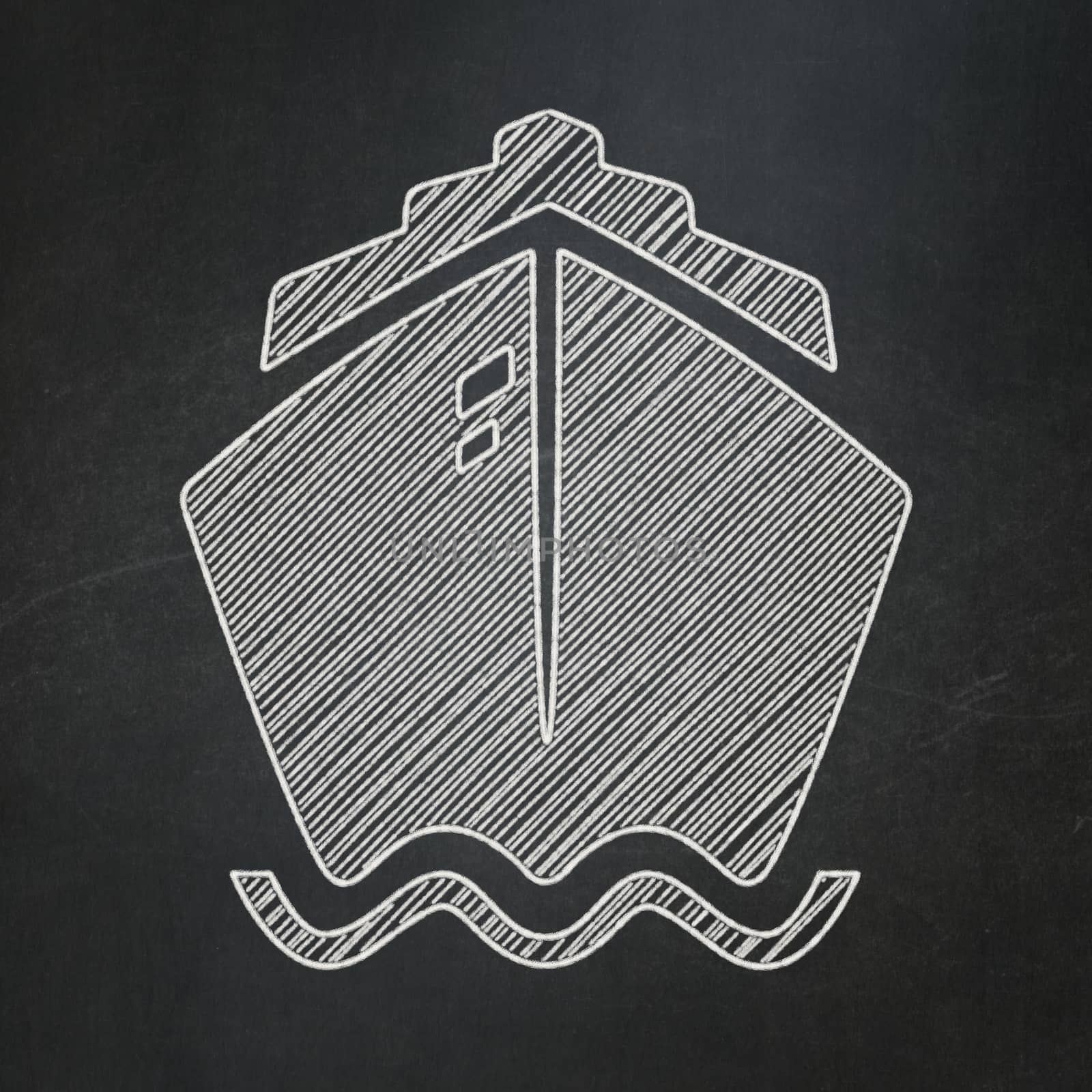 Travel concept: Ship icon on Black chalkboard background