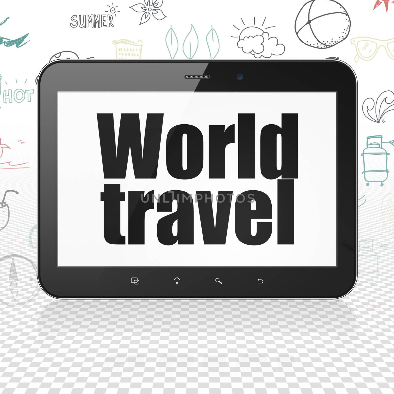 Travel concept: Tablet Computer with World Travel on display by maxkabakov