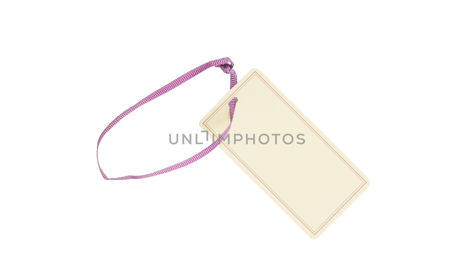 Price tag with a pink string isolated on white
