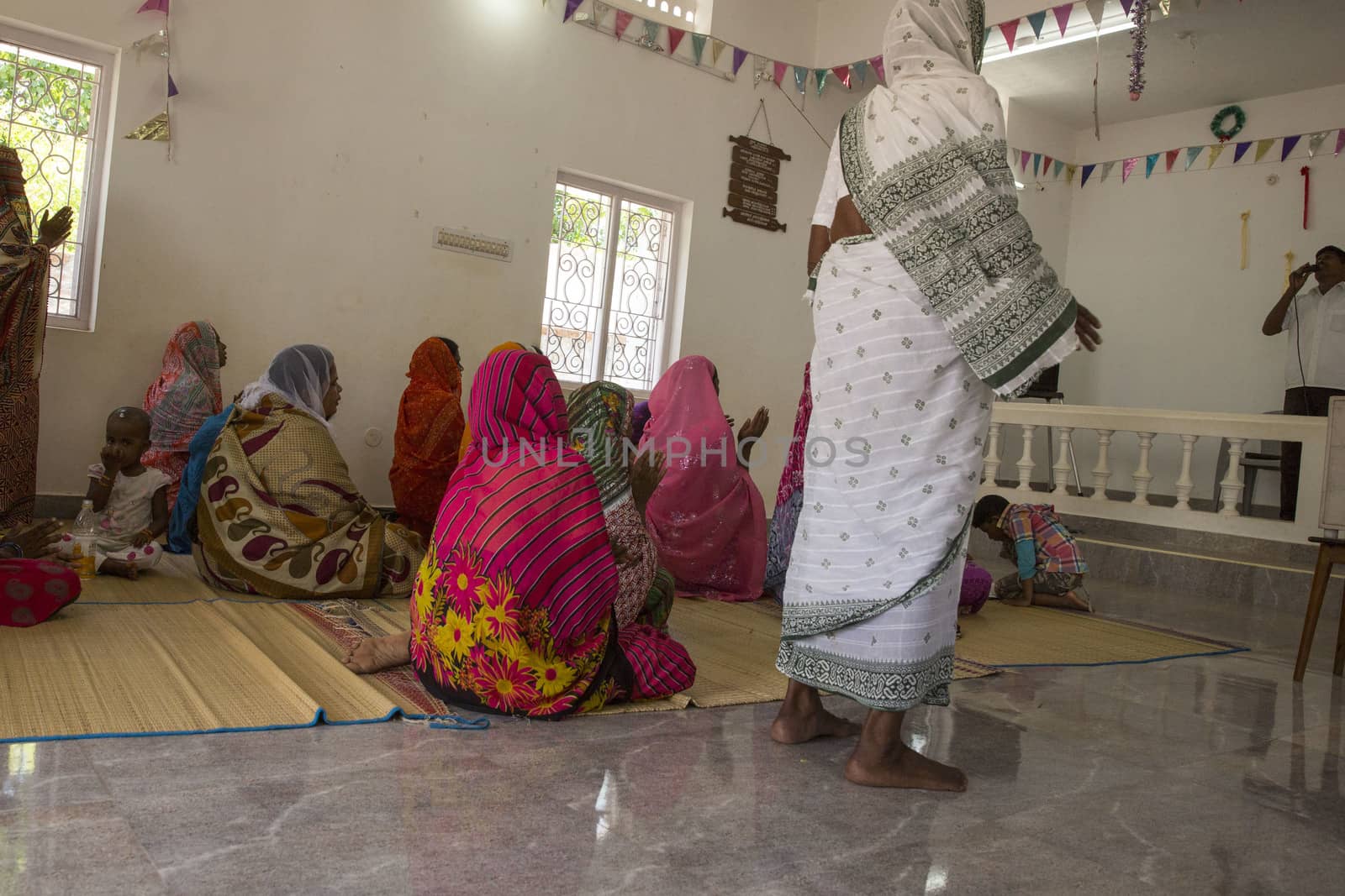 India Pondicherry, Unknown women praying in village's Church,