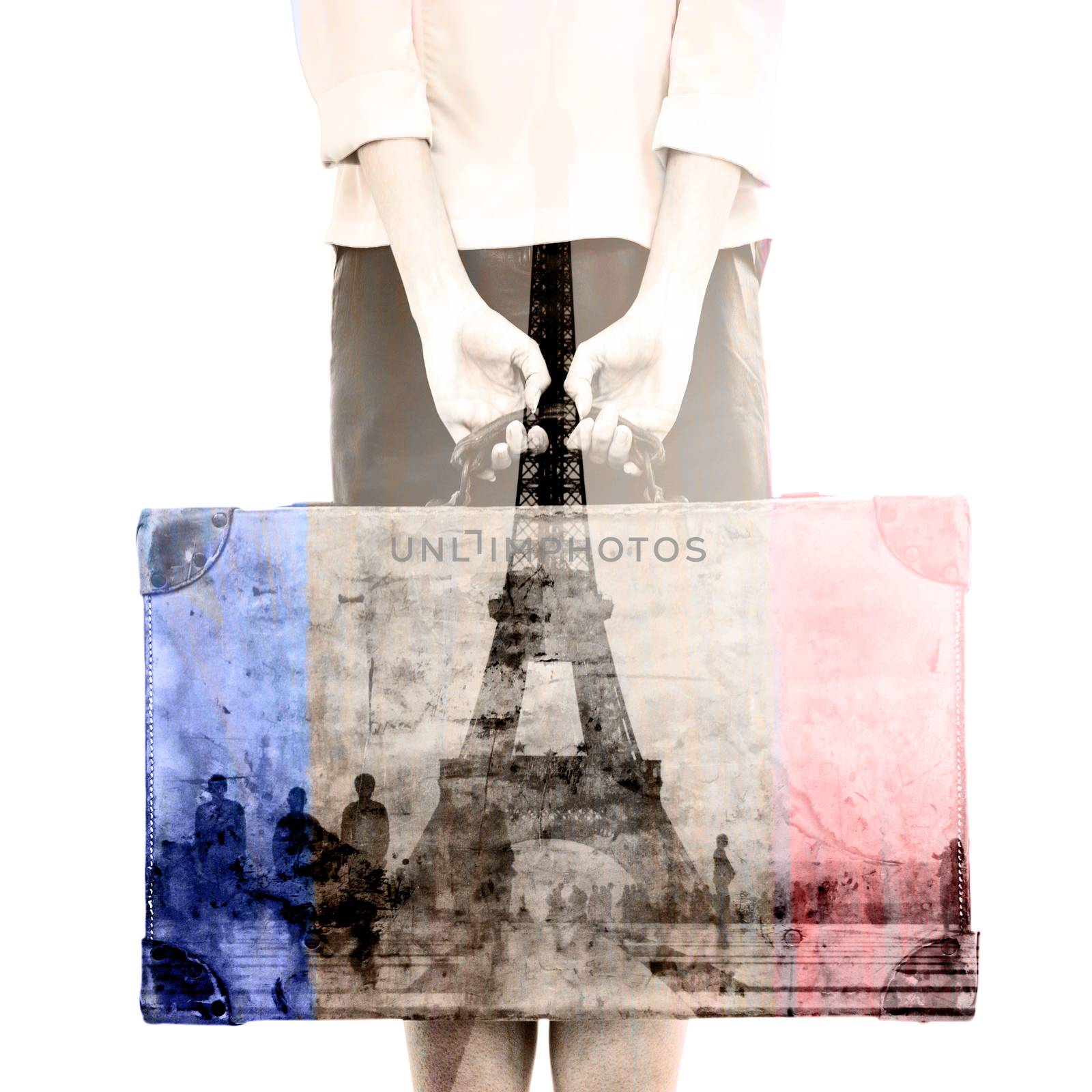 Composite image of rear view of hipster woman holding suitcase by Wavebreakmedia