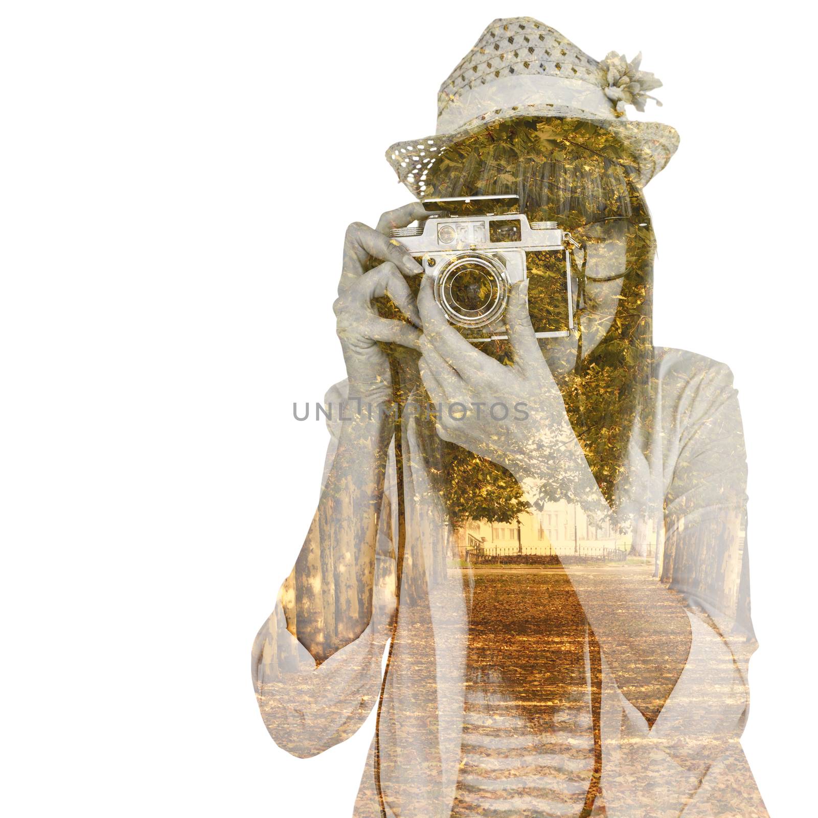 Composite image of portrait of a smiling hipster woman holding retro camera by Wavebreakmedia
