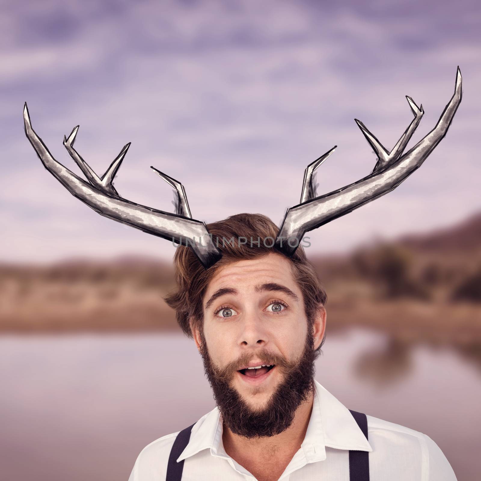 Portrait of surprised hipster against lake