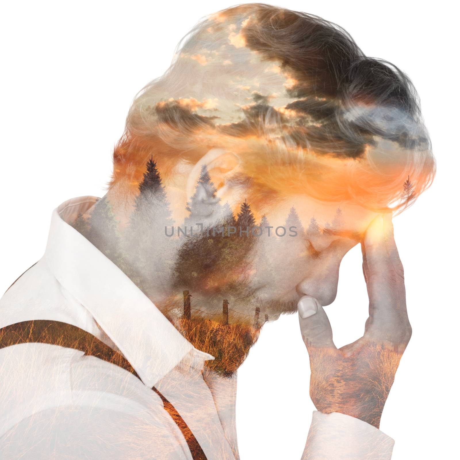 Composite image of frustrated hipster with head in hand by Wavebreakmedia