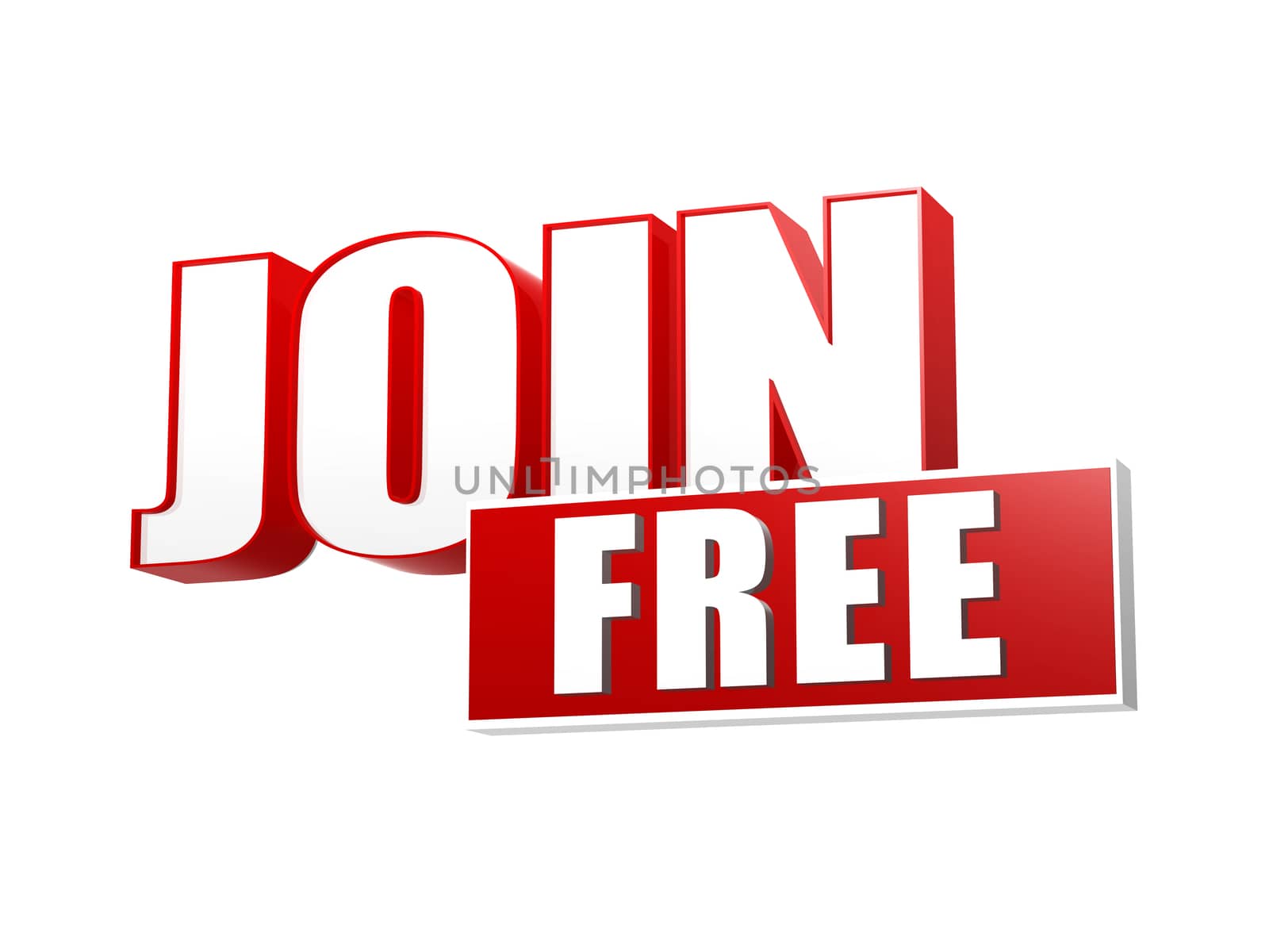 join free text banner - 3d red and white letters and block, gratis membership registration concept