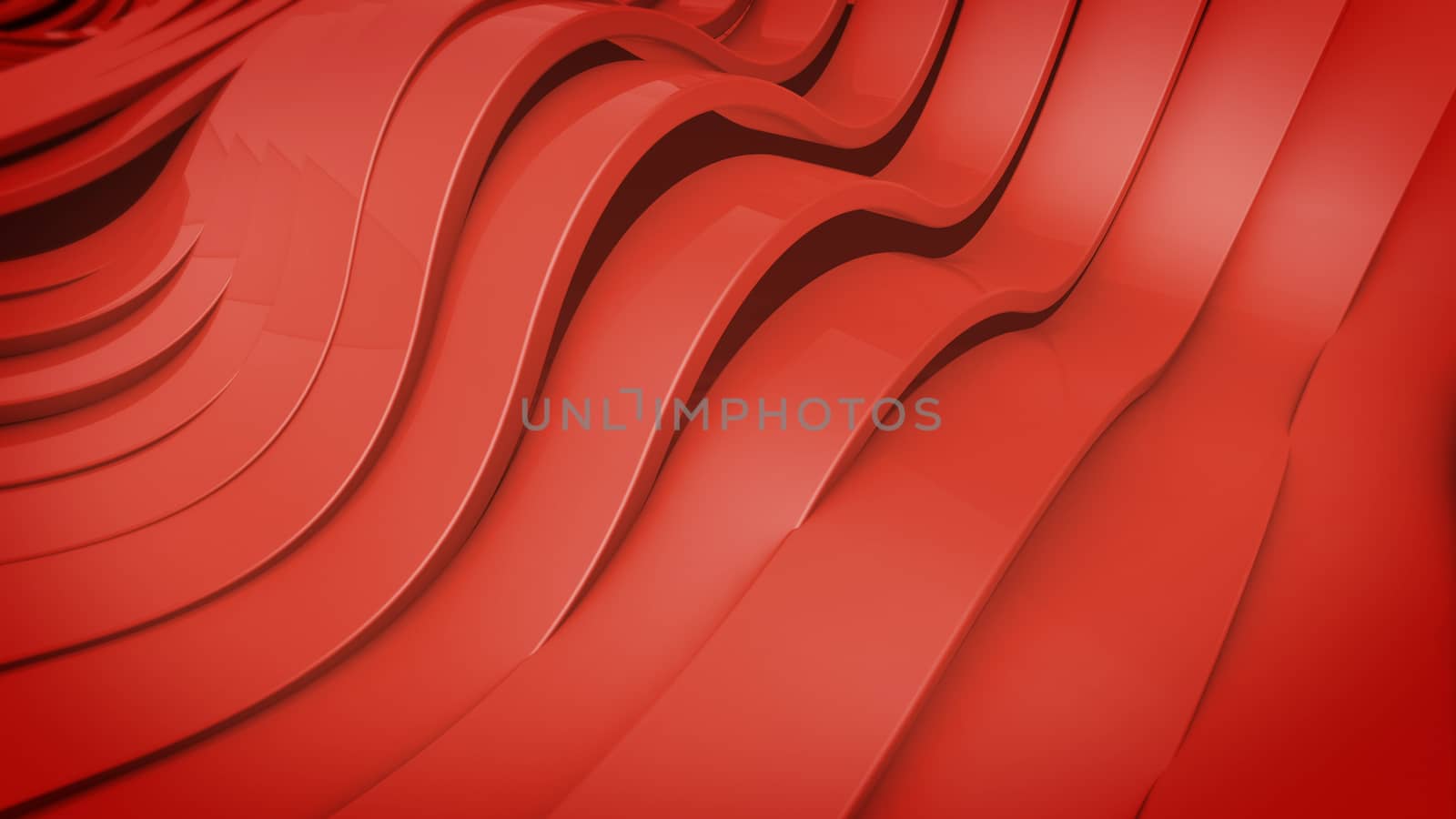 Abstract 3D Wavy band surface. Red color.