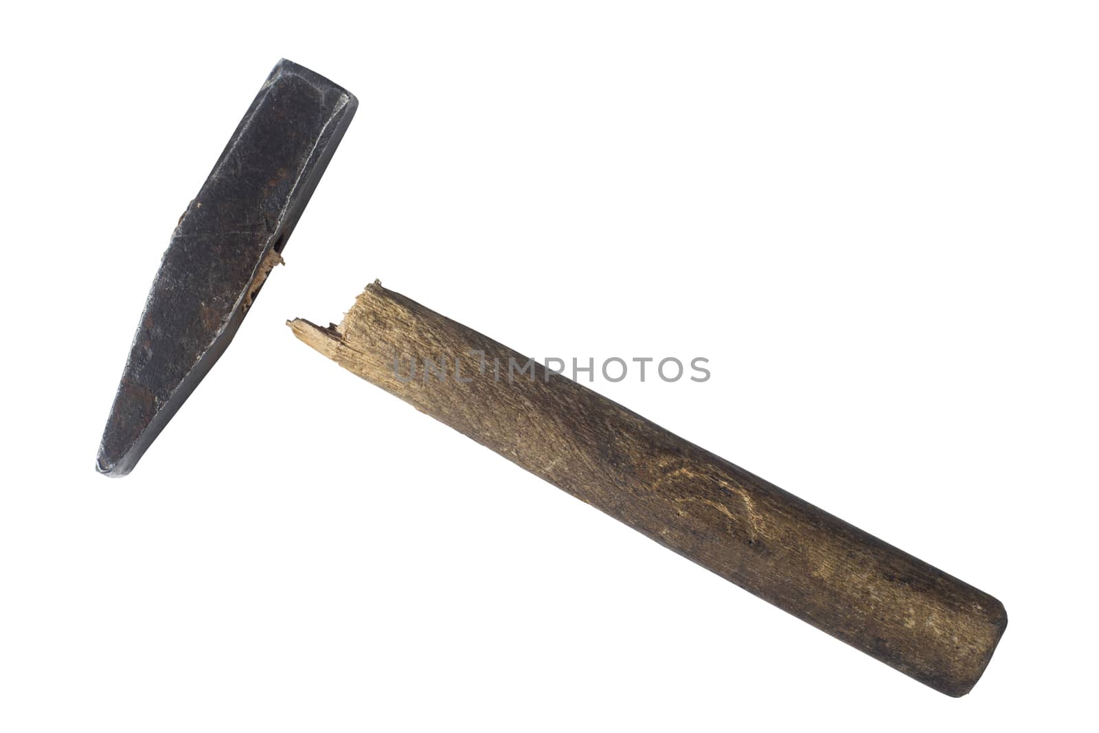 A broken hammer isolated on white background