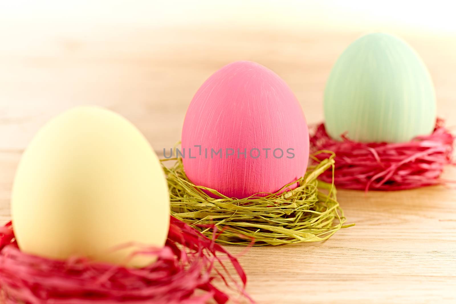 Easter painted eggs in nests, handmade on wood by 918