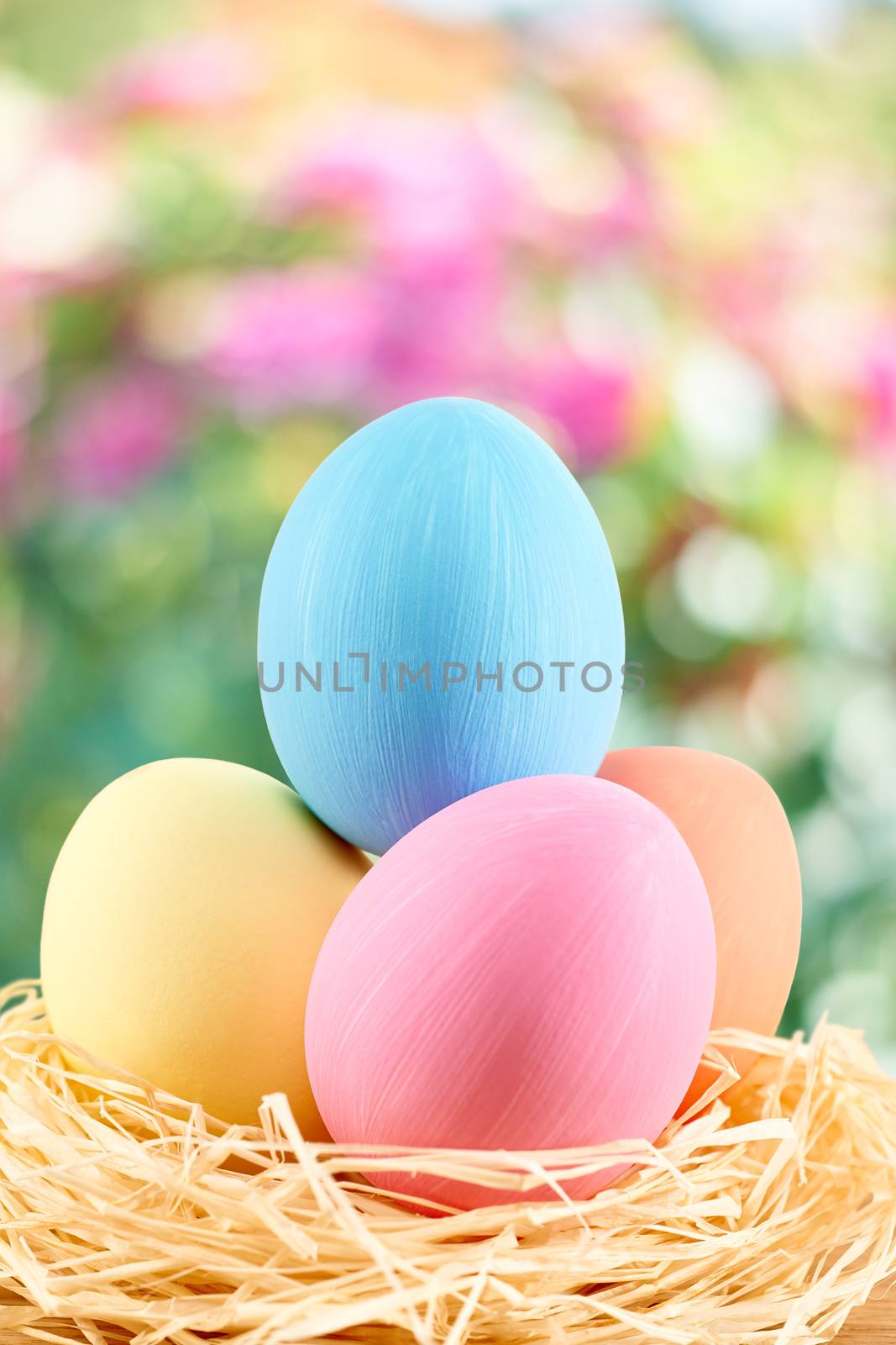 Easter painted eggs in straw nest, handmade by 918