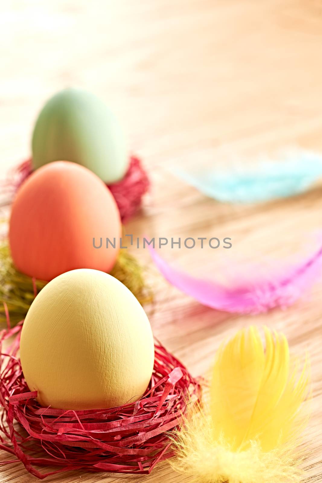 Easter painted eggs in nests, handmade on wood by 918