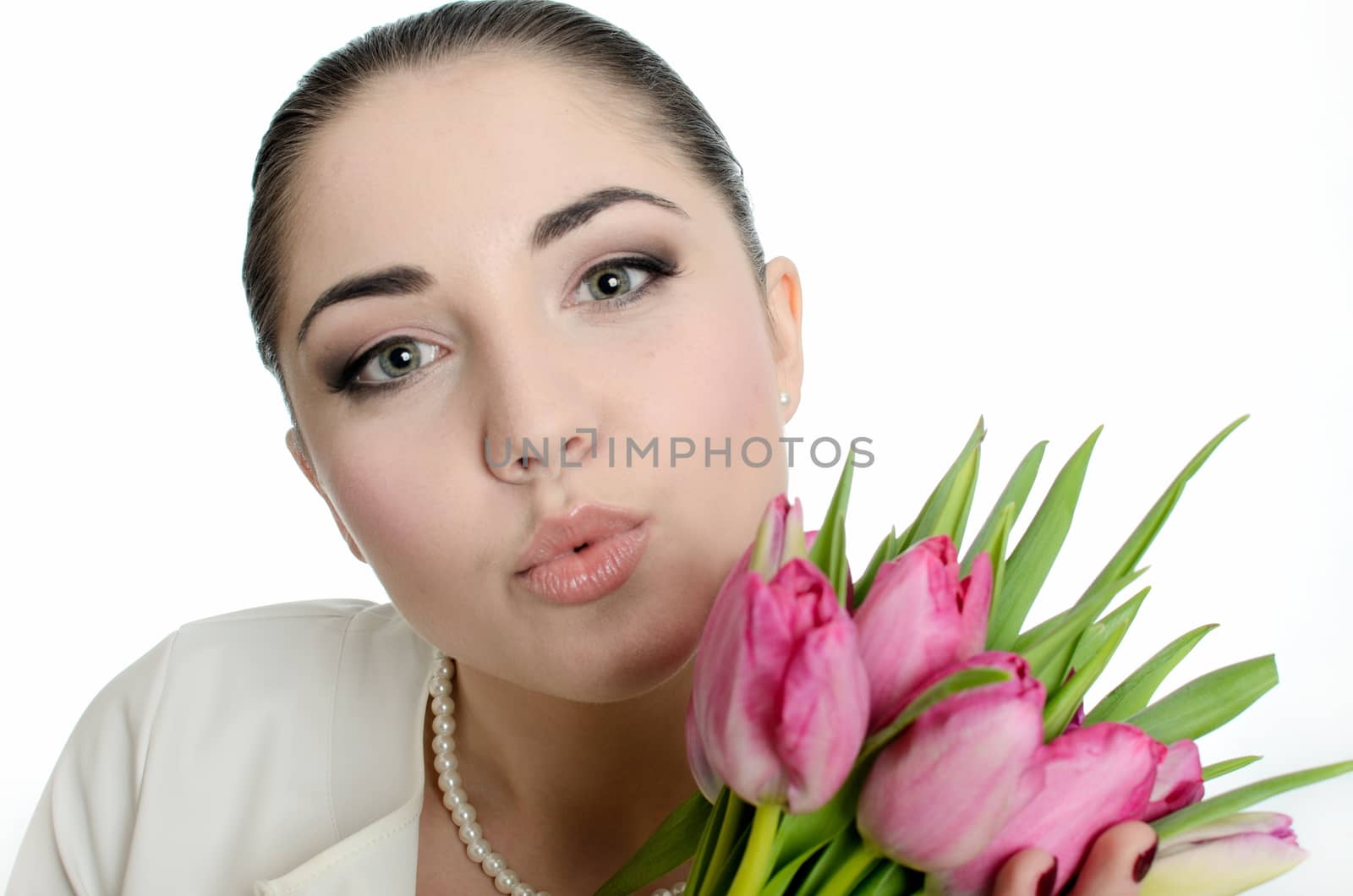 Young bride sending a kiss by bartekchiny