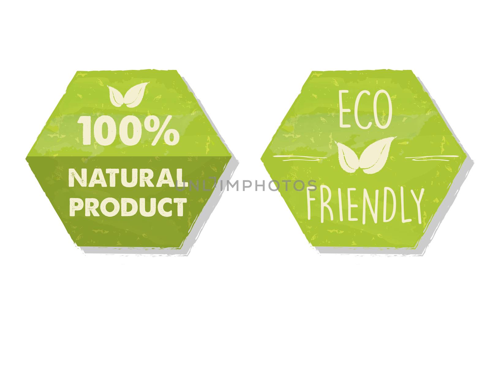 100 percent natural and eco friendly with leaf sign in green hex by marinini