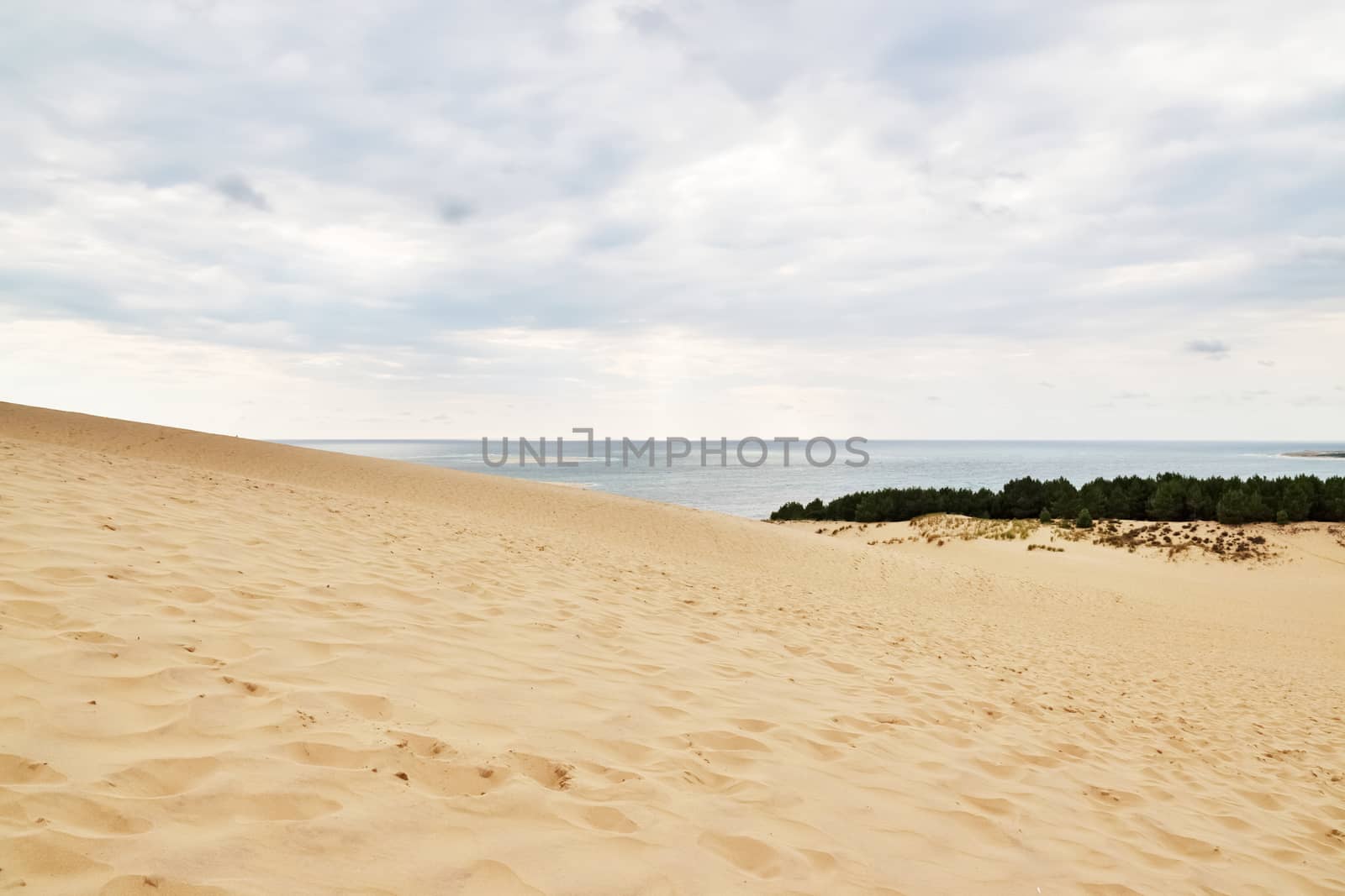 Famous Dune of Pilat. Dune du Pilat, the highest sand dune in Europe, located in the Arcachon Bay area, France.
