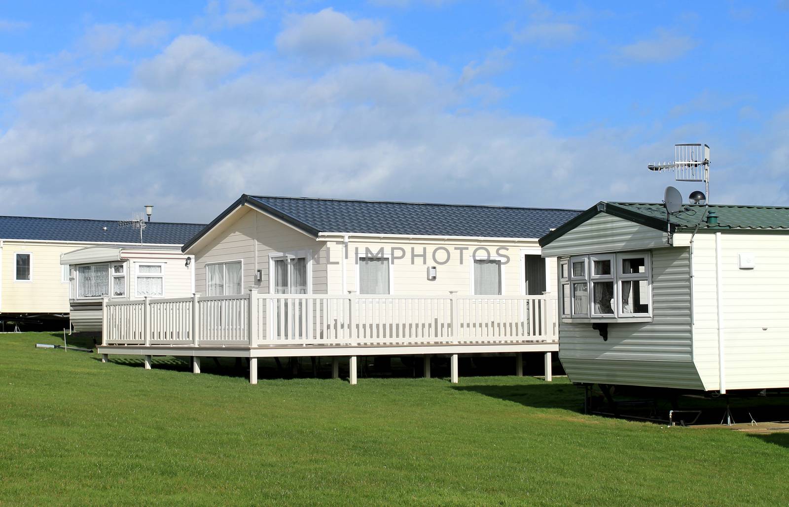 Scenic view of a caravan trailer park in Summer, Scarborough, England.