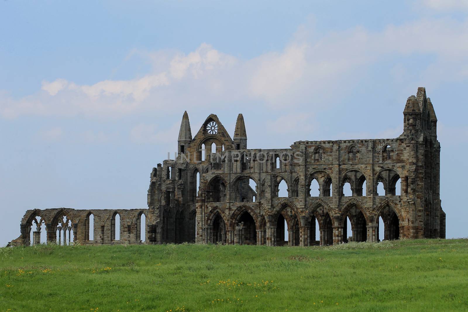 Panoramic view of Whitby Abbey in North Yorkshire, England.