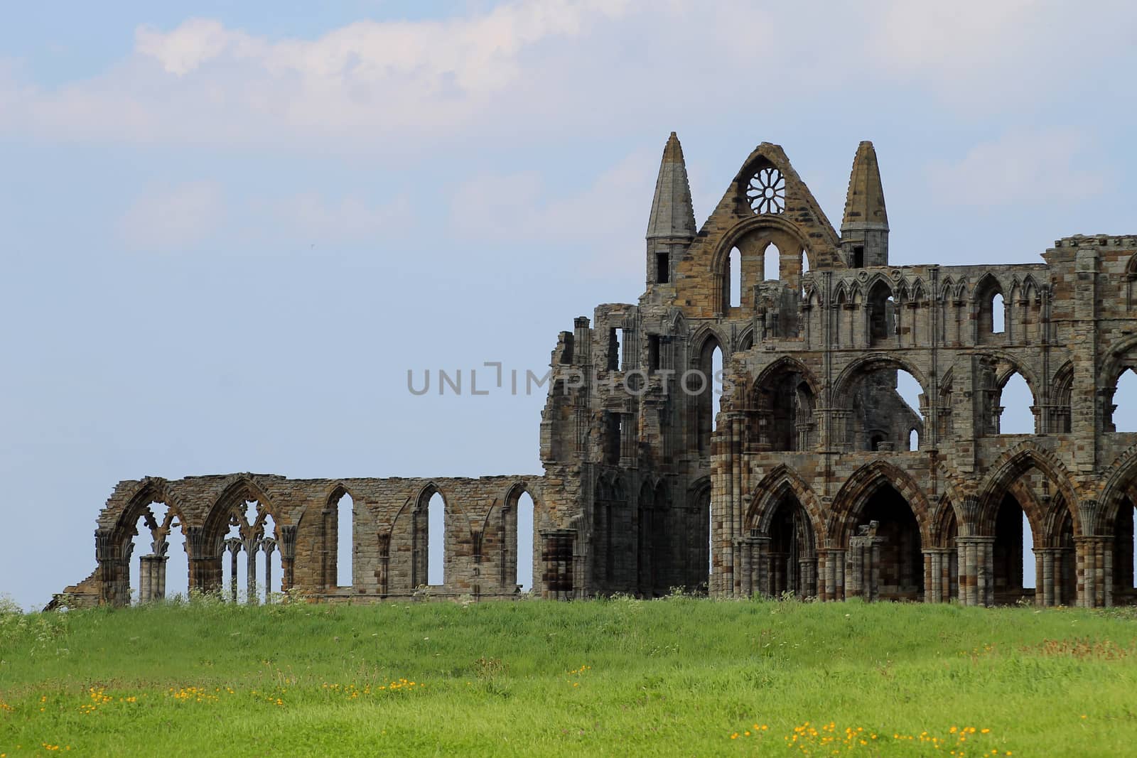 Scenic view of Whitby Abbey, North Yorkshire, England.