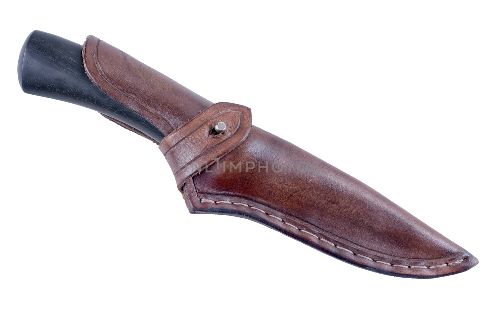 Work knife in a leather pouch isolated on a white background