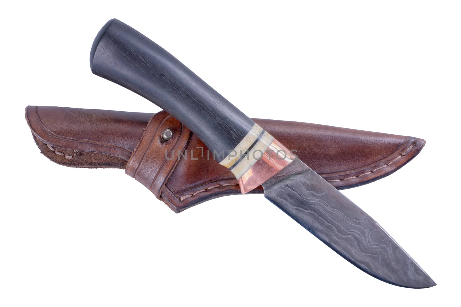 Work knife and a leather pouch isolated on a white background