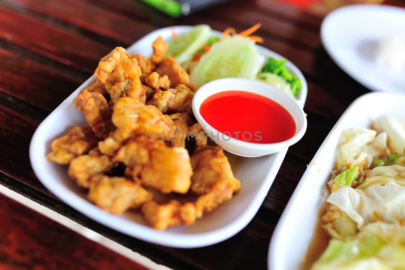 An chicken fried in soft light .