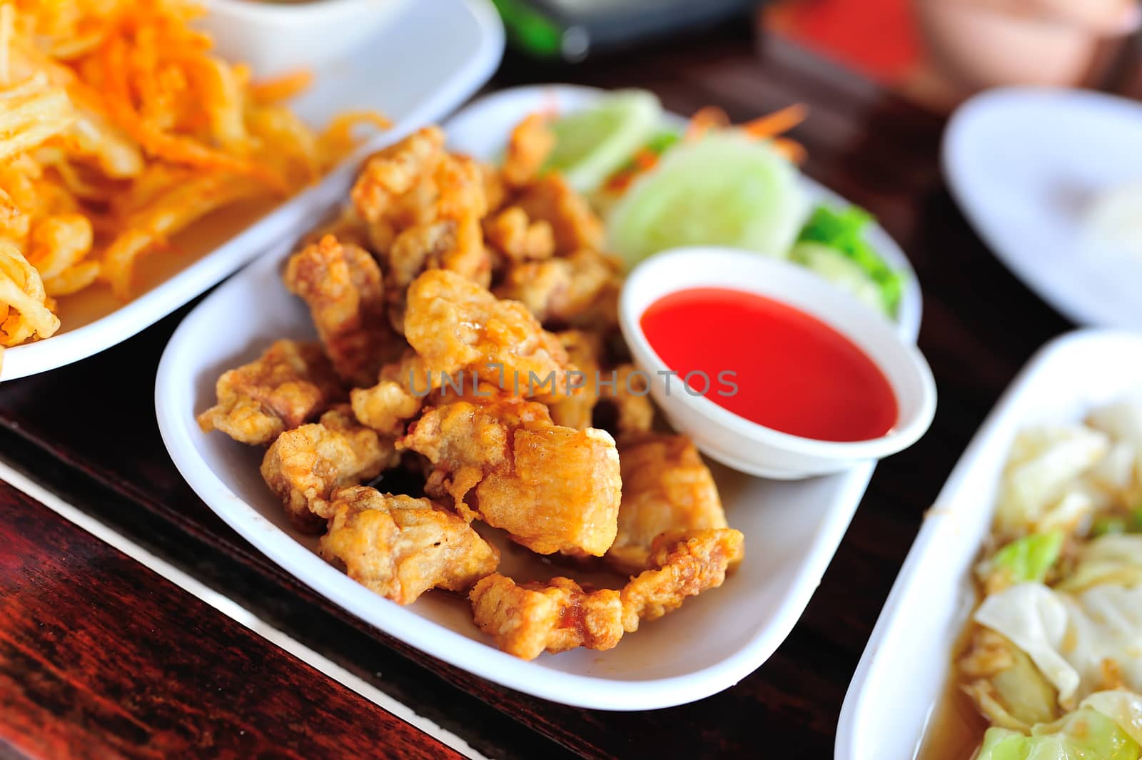 An chicken fried in soft light .