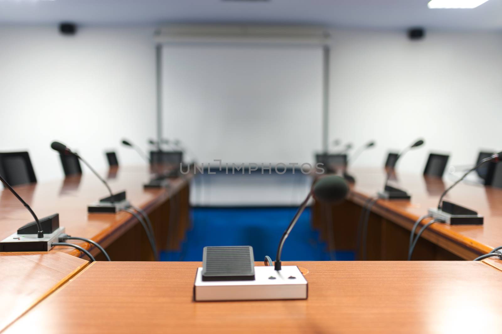 An Meeting room empty no people .