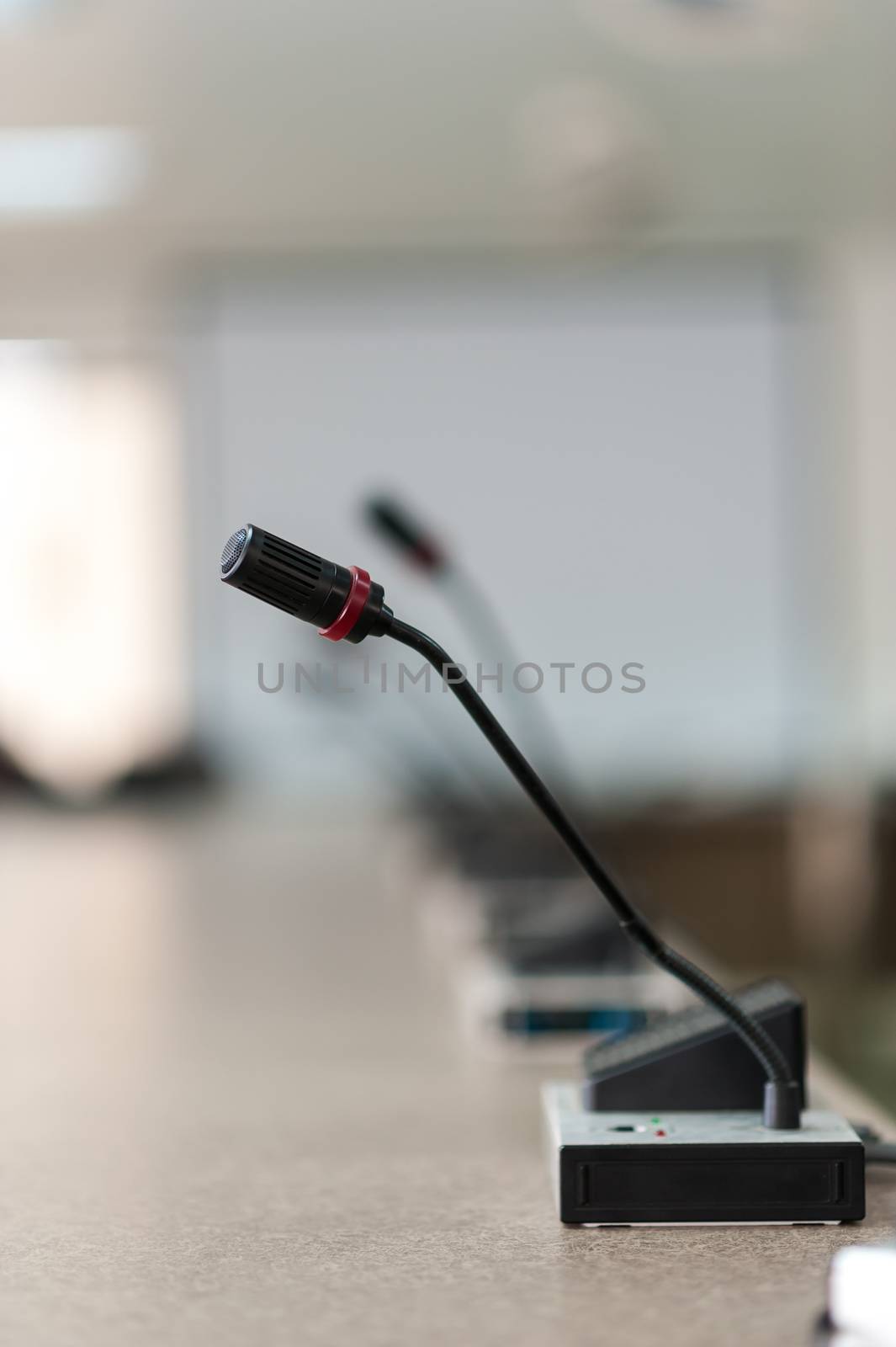 An Microphone in computer lab soft light .