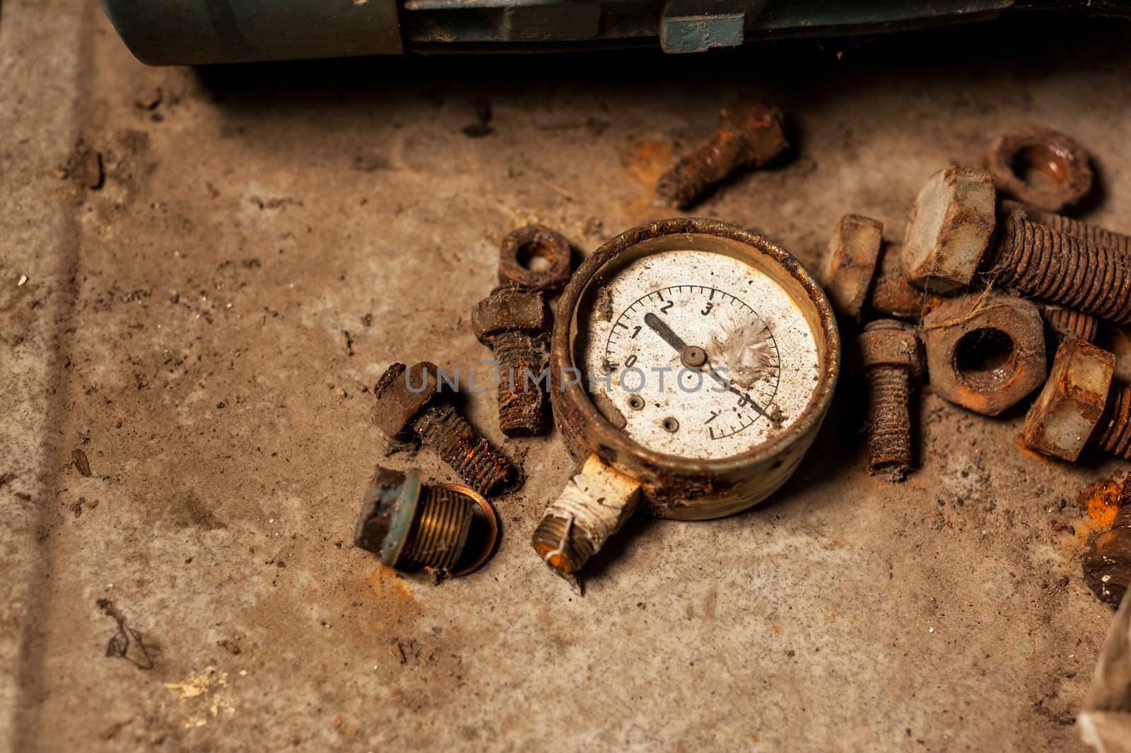 An Old meter in dirty place .