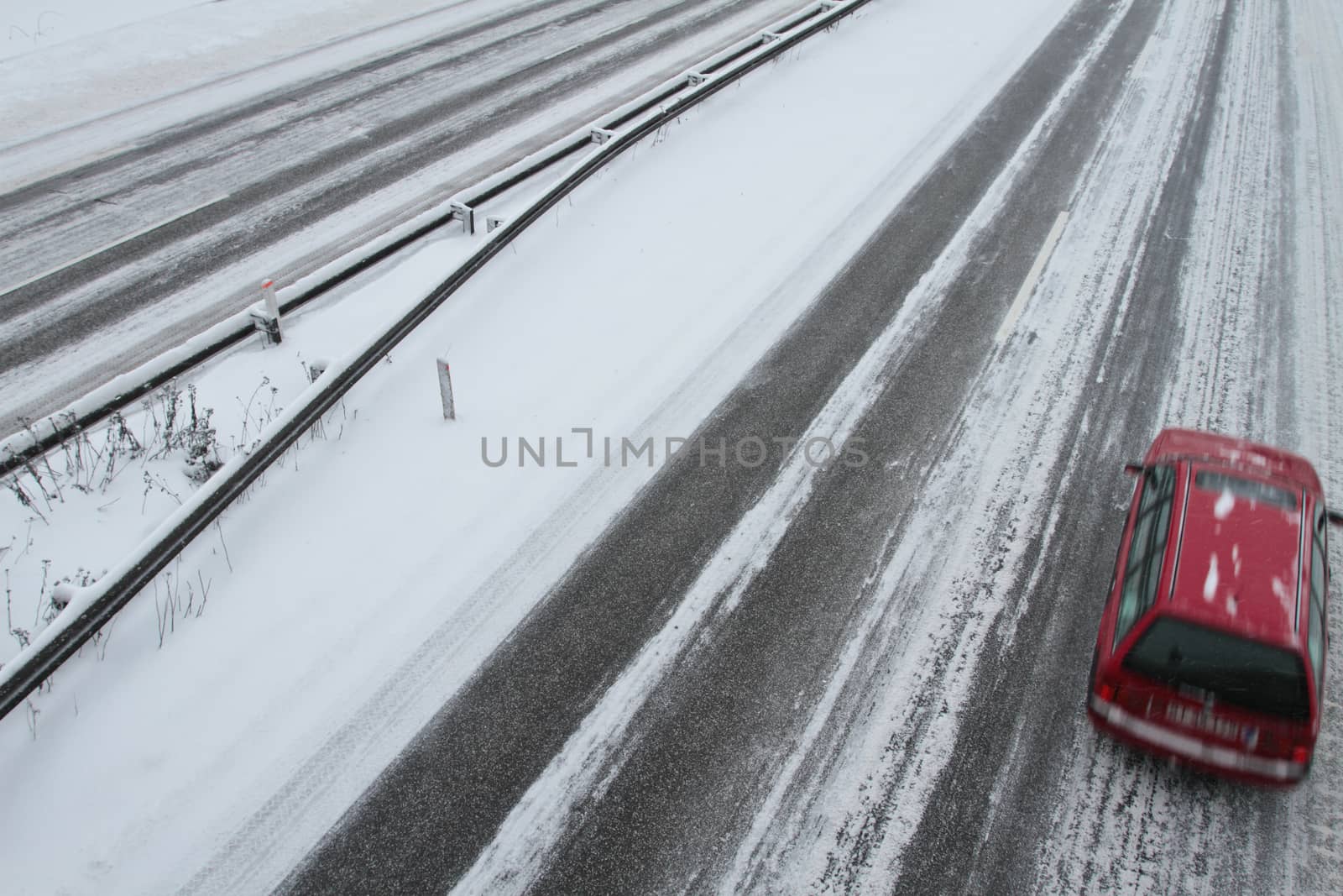 Winter traffic on the motorway in denmark