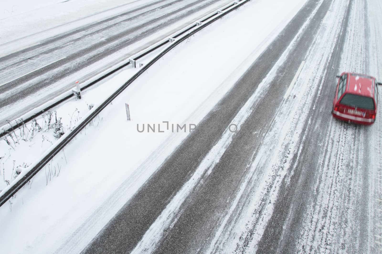 Winter traffic on the motorway in denmark