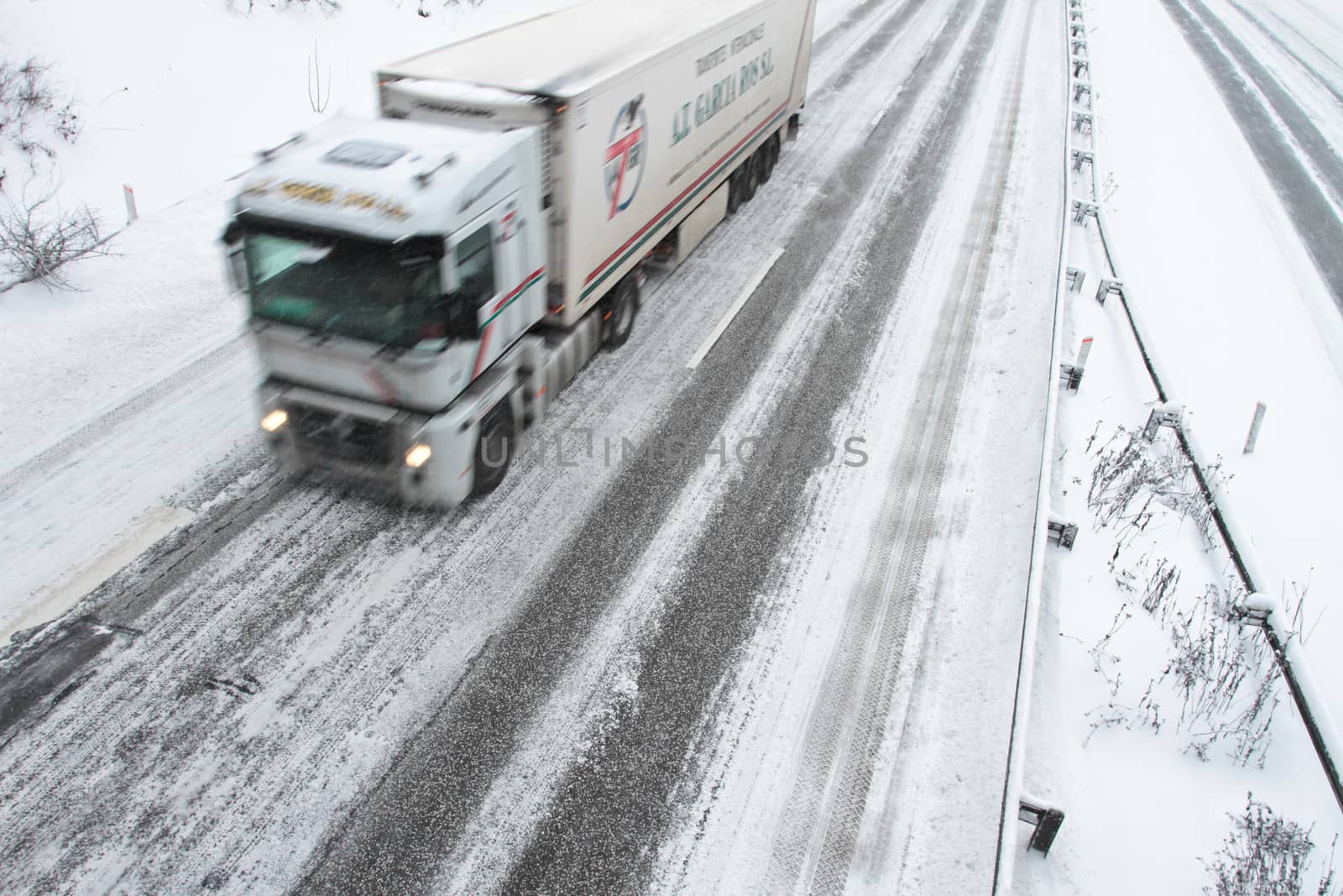 Winter traffic on the motorway in denmark
