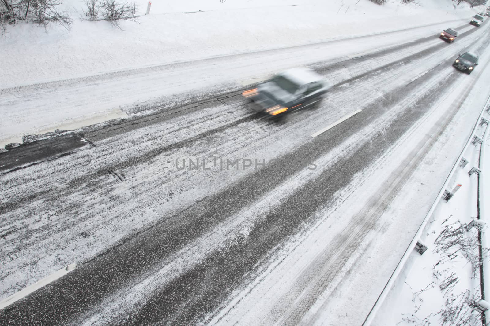 Winter traffic on the motorway in denmark