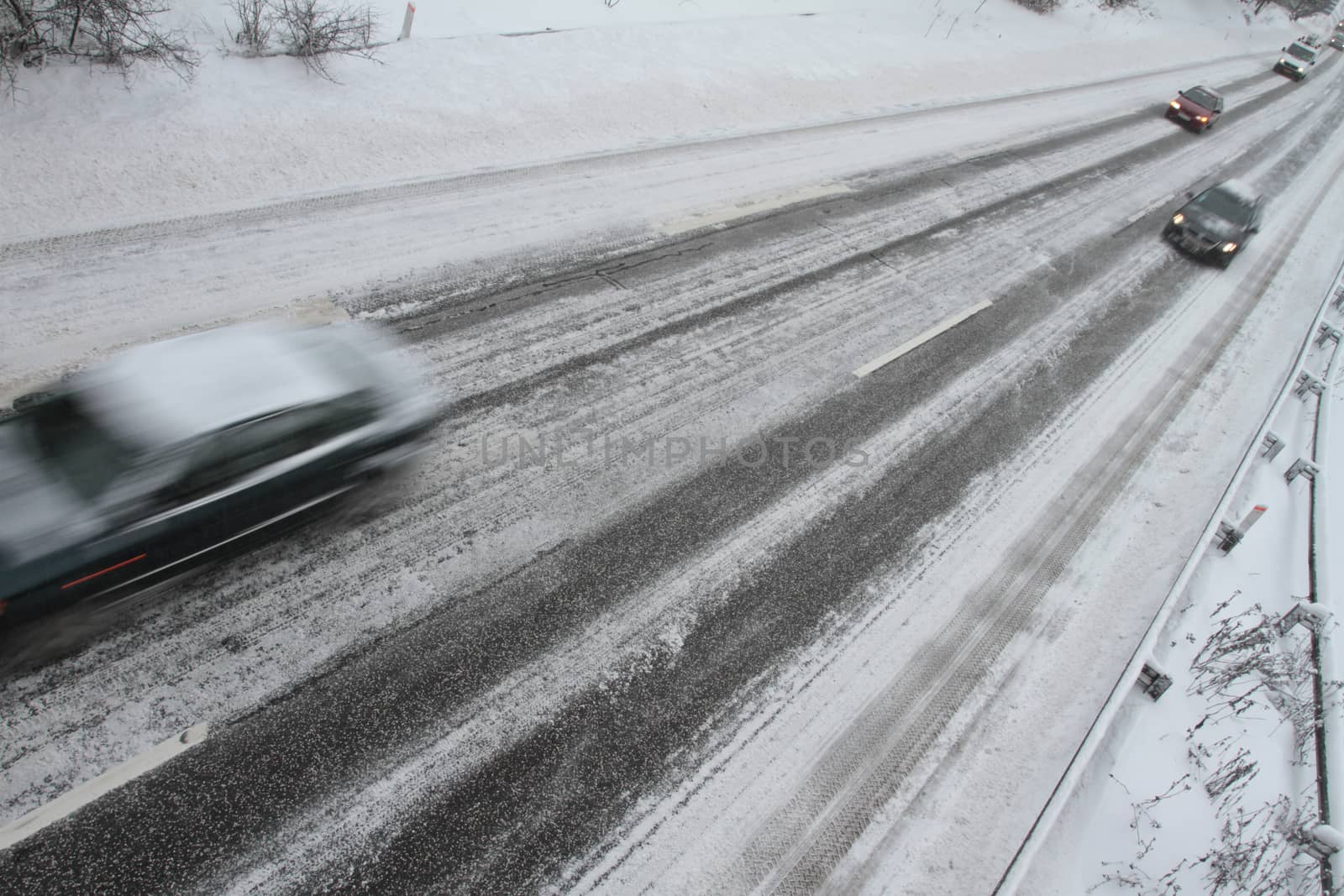 Winter traffic on the motorway in denmark