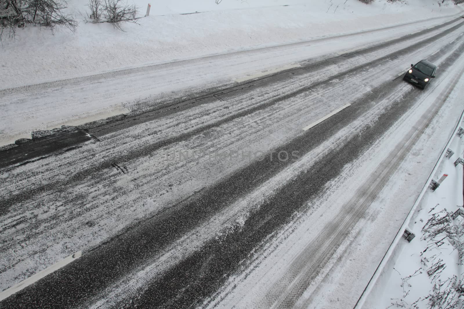 Winter traffic on the motorway in denmark
