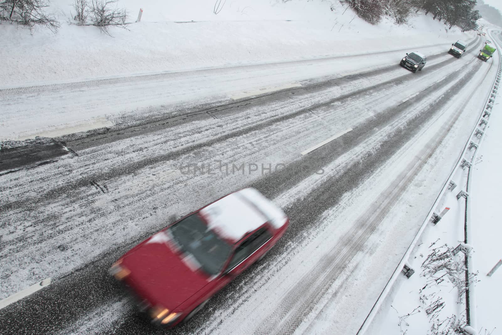 Winter traffic on the motorway in denmark