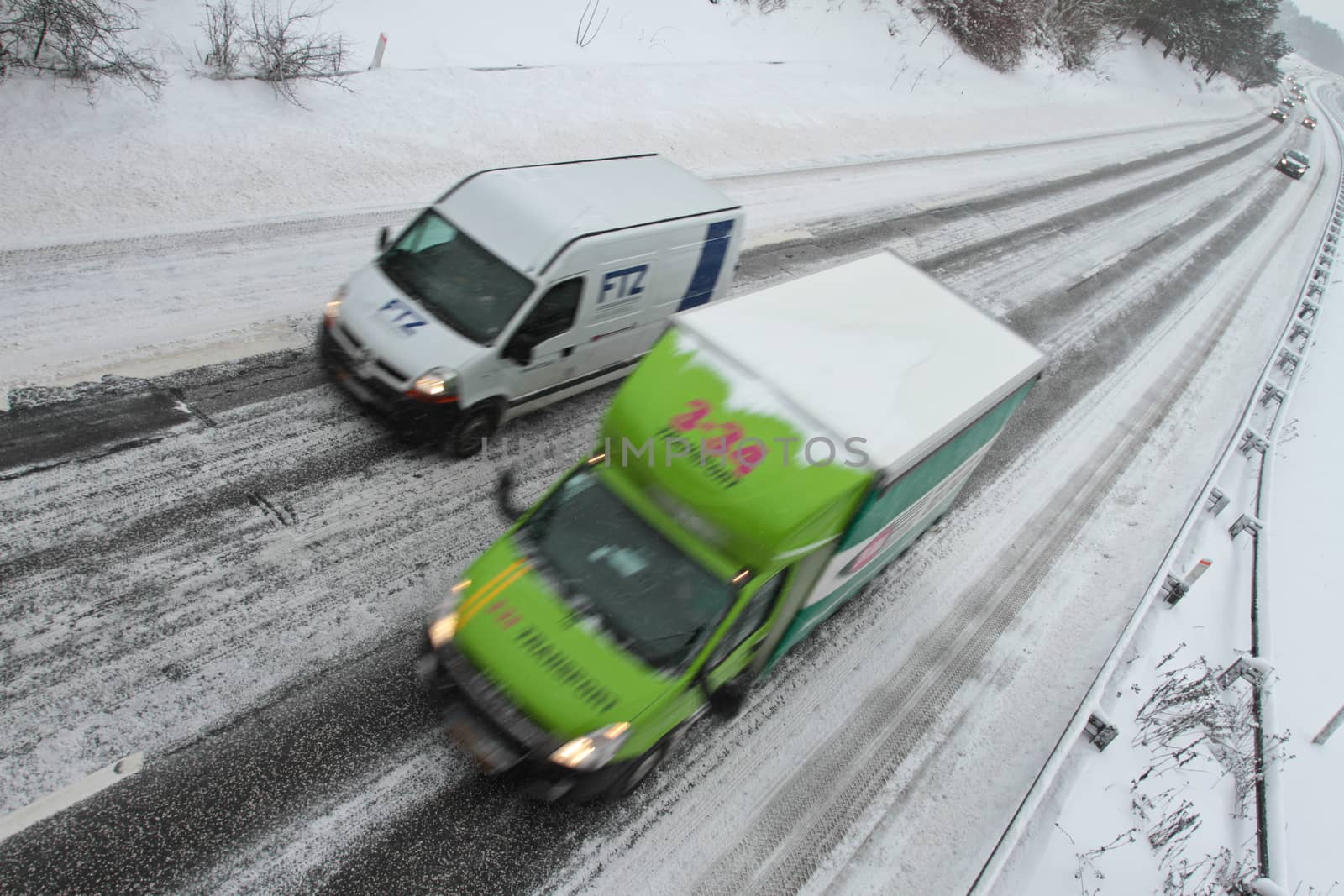 Winter traffic on the motorway in denmark