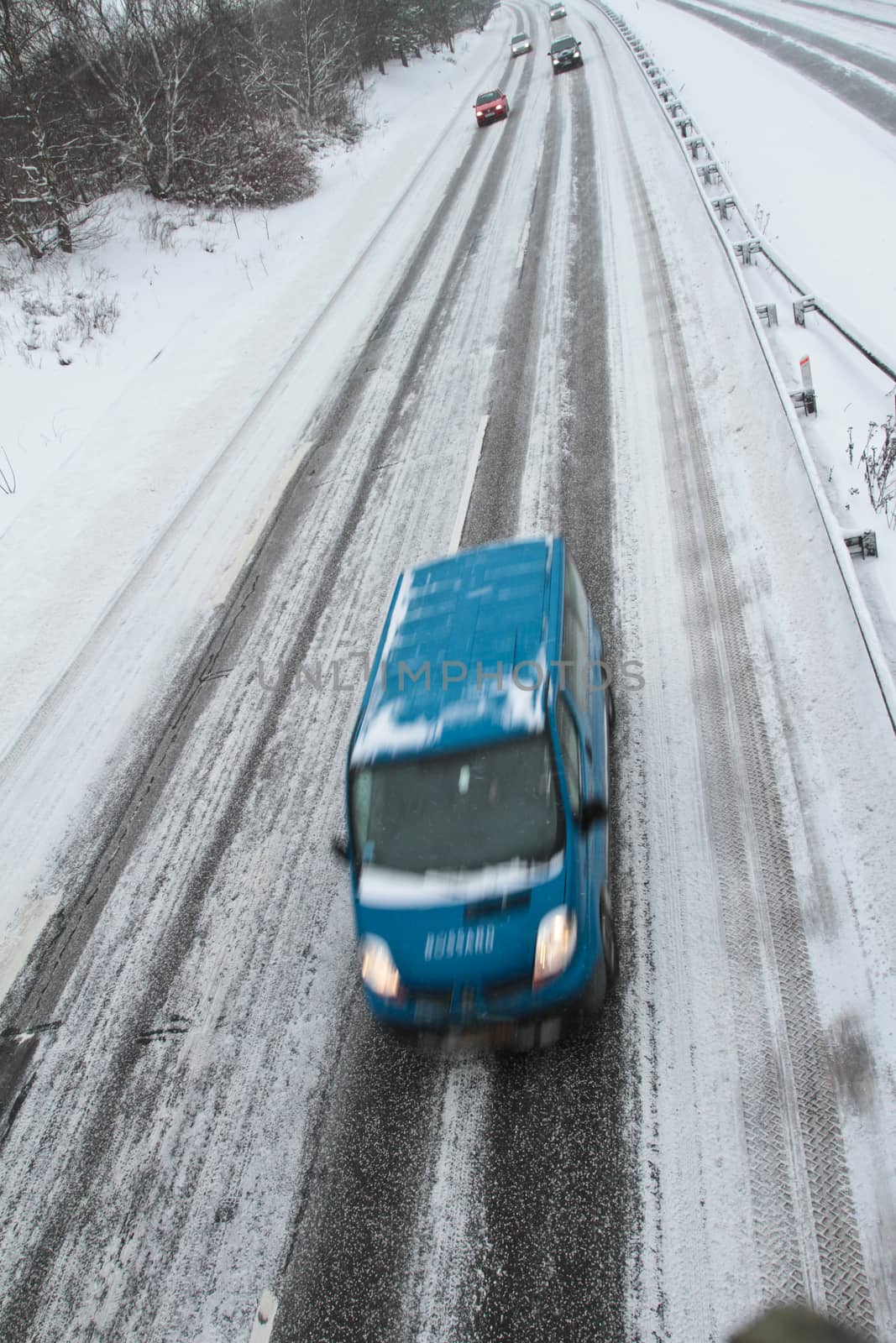 Winter traffic on the motorway in denmark