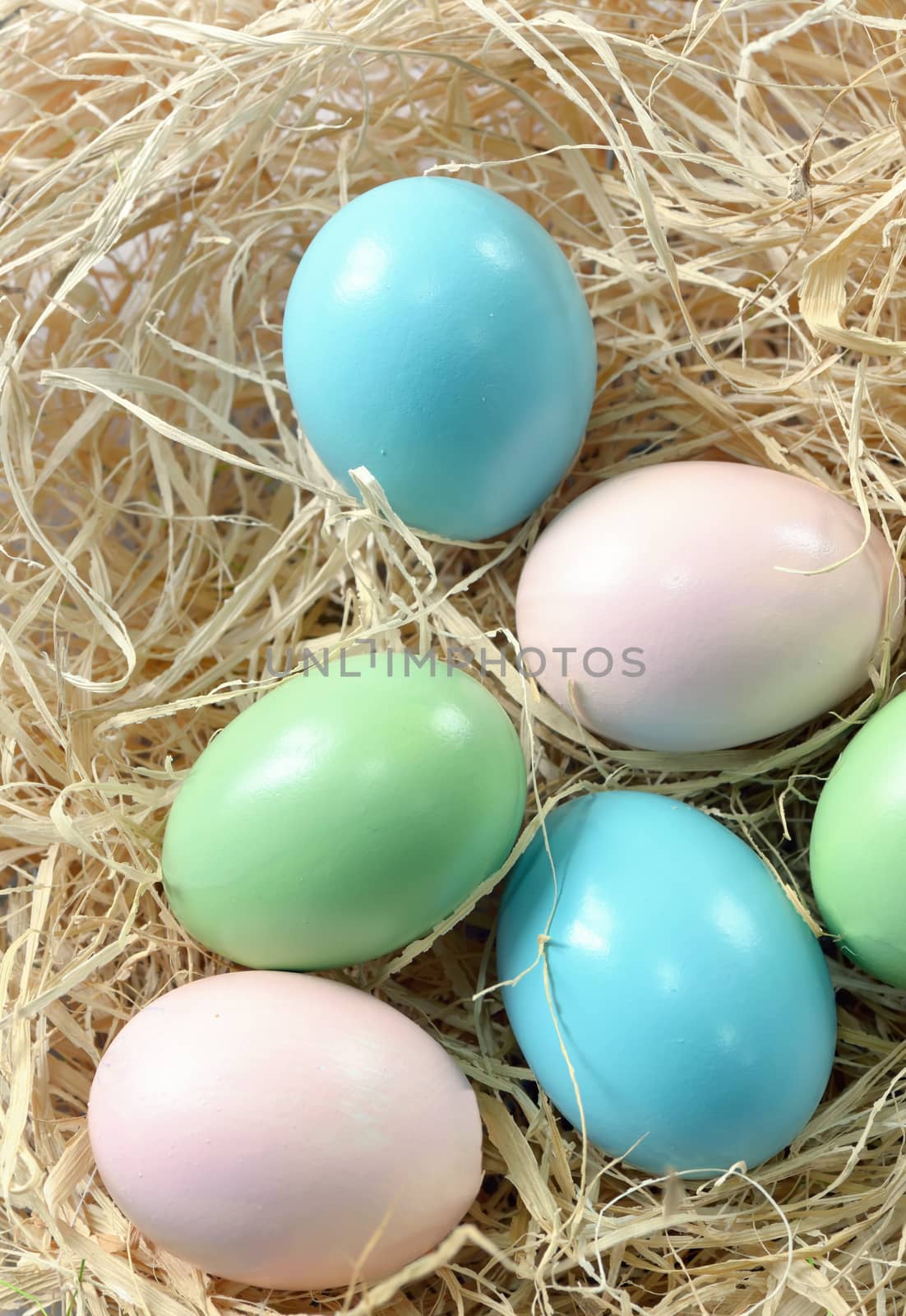 Decoration with easter eggs in nest