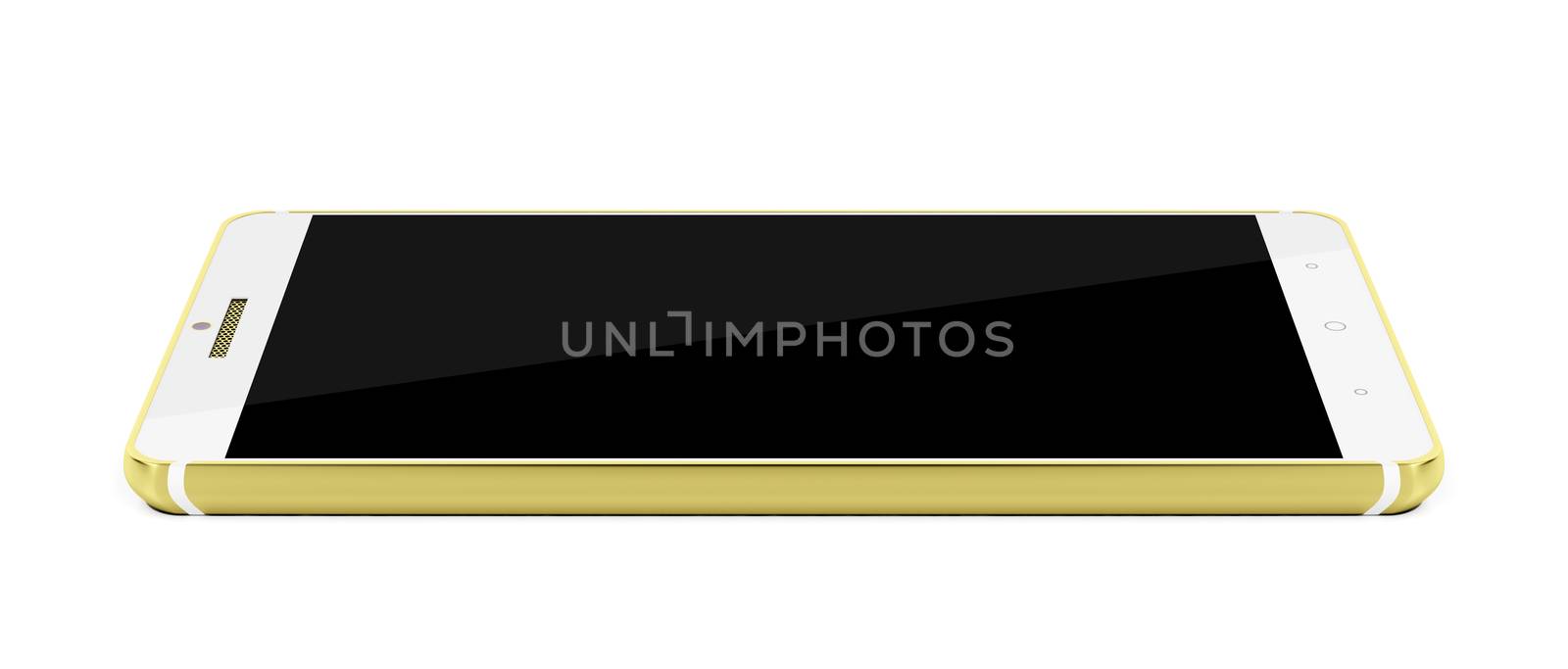Modern white and gold colored smartphone on white background