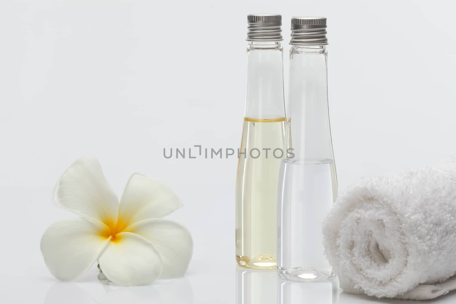 Close up view of spa theme objects on white background