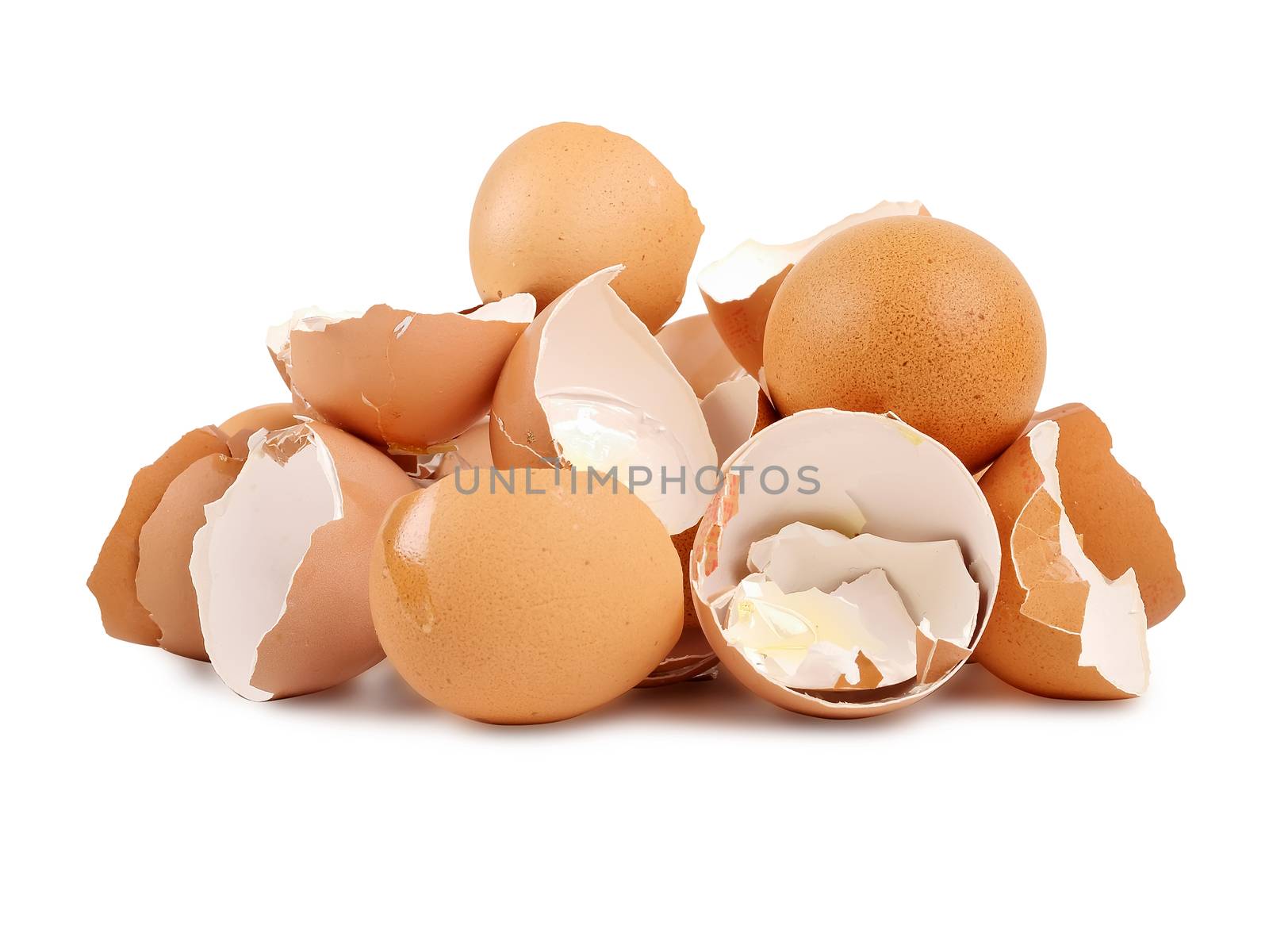 Heap of broken egg shells, above view