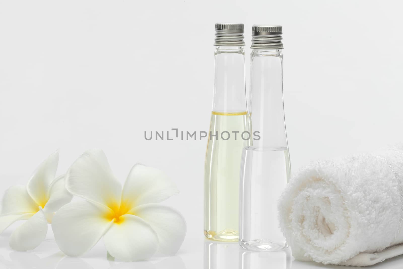 Close up view of spa theme objects on white background