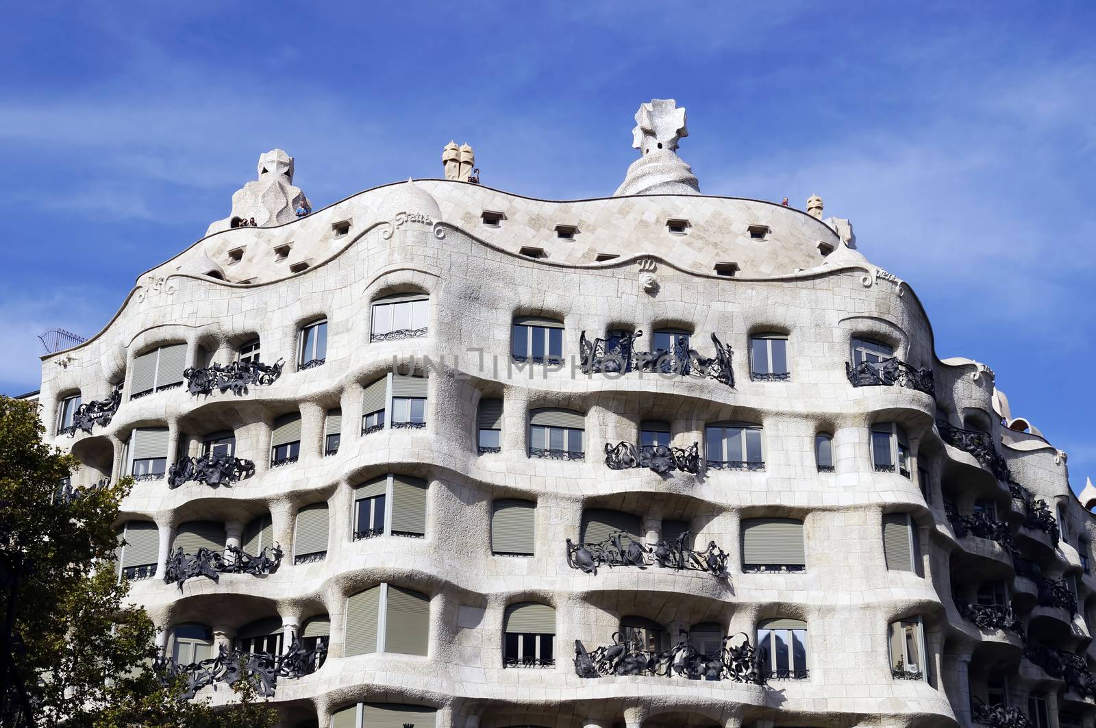 BARCELONA, SPAIN - OCTOBER 10, 2015: Famous building La Pedrera, designed by Antoni Gaudi in Barcelona, Spain