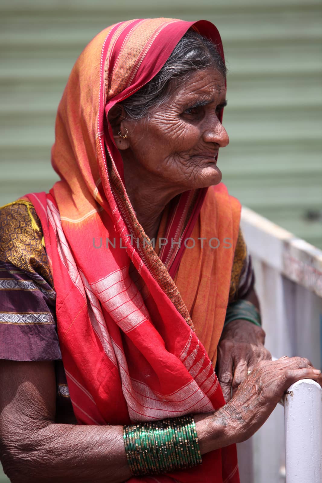 Pune, India - July 11, 2015: A portrait of an old Indian woman w by thefinalmiracle