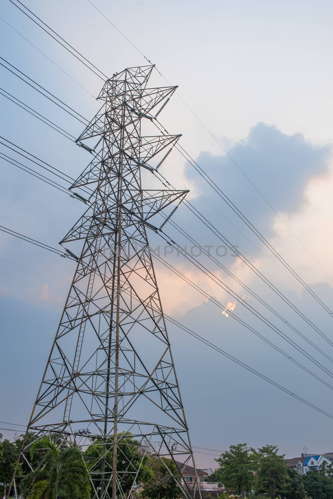 Electric Transmission Tower with sky background.
