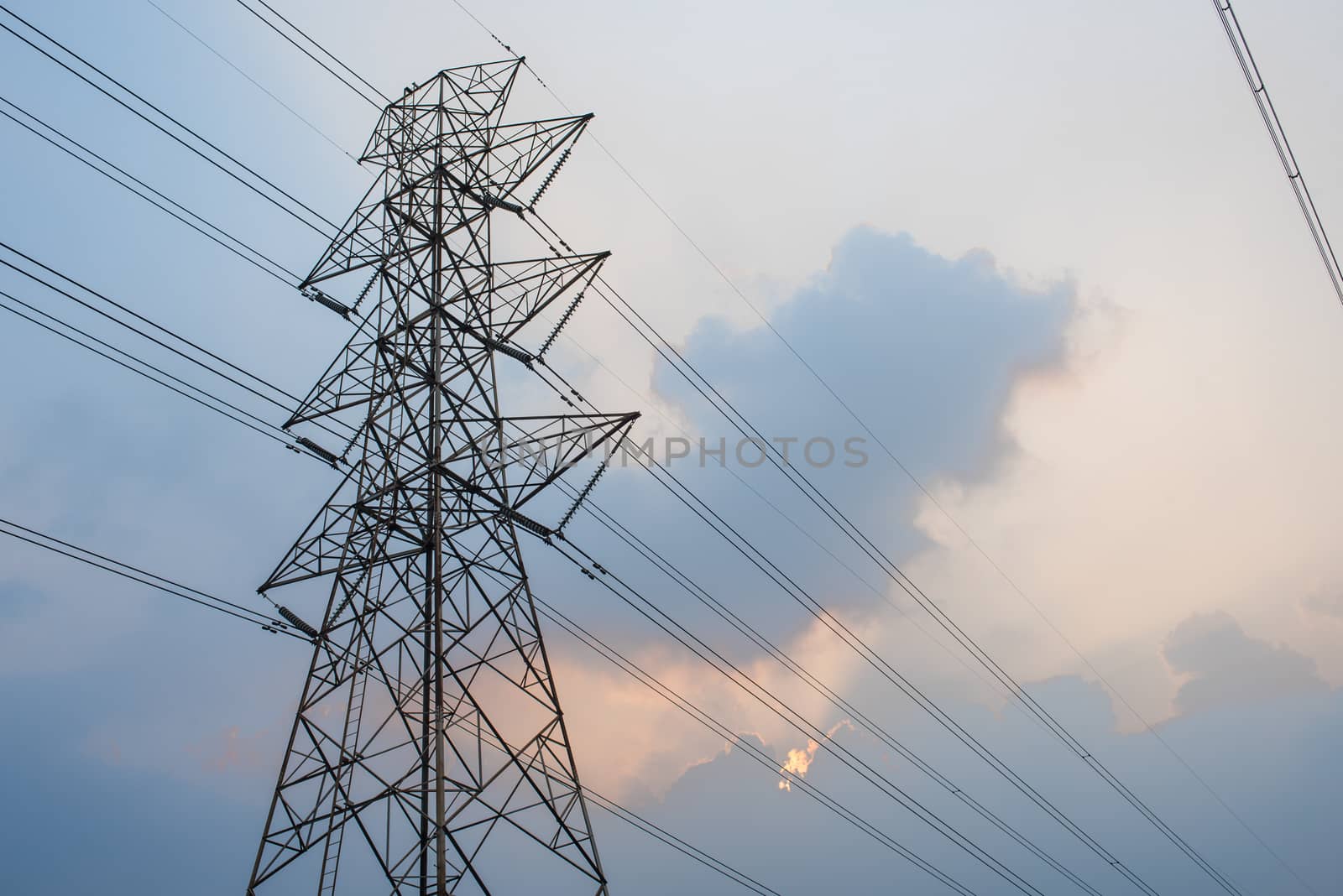 Electric Transmission Tower with sky background. by MCVSN