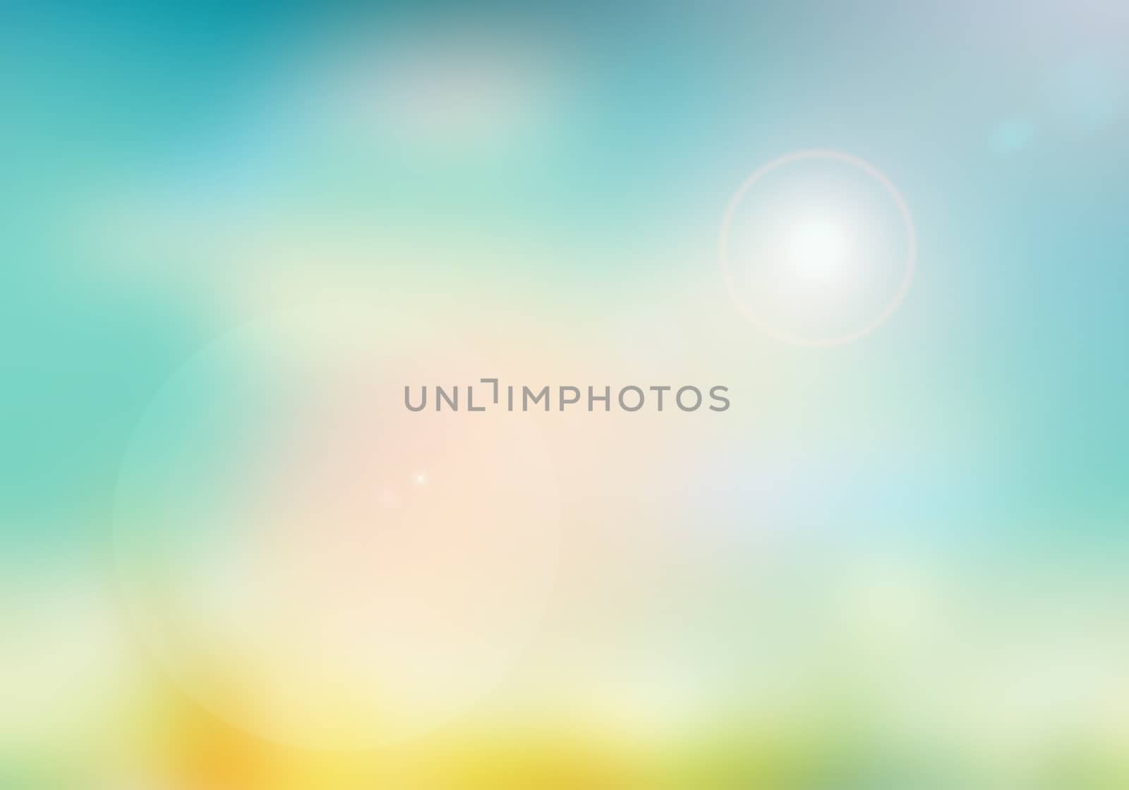 Blurred nature background. Background with beaches, turquoise waters and white clouds, and a bright sun light. Summer holiday concept.