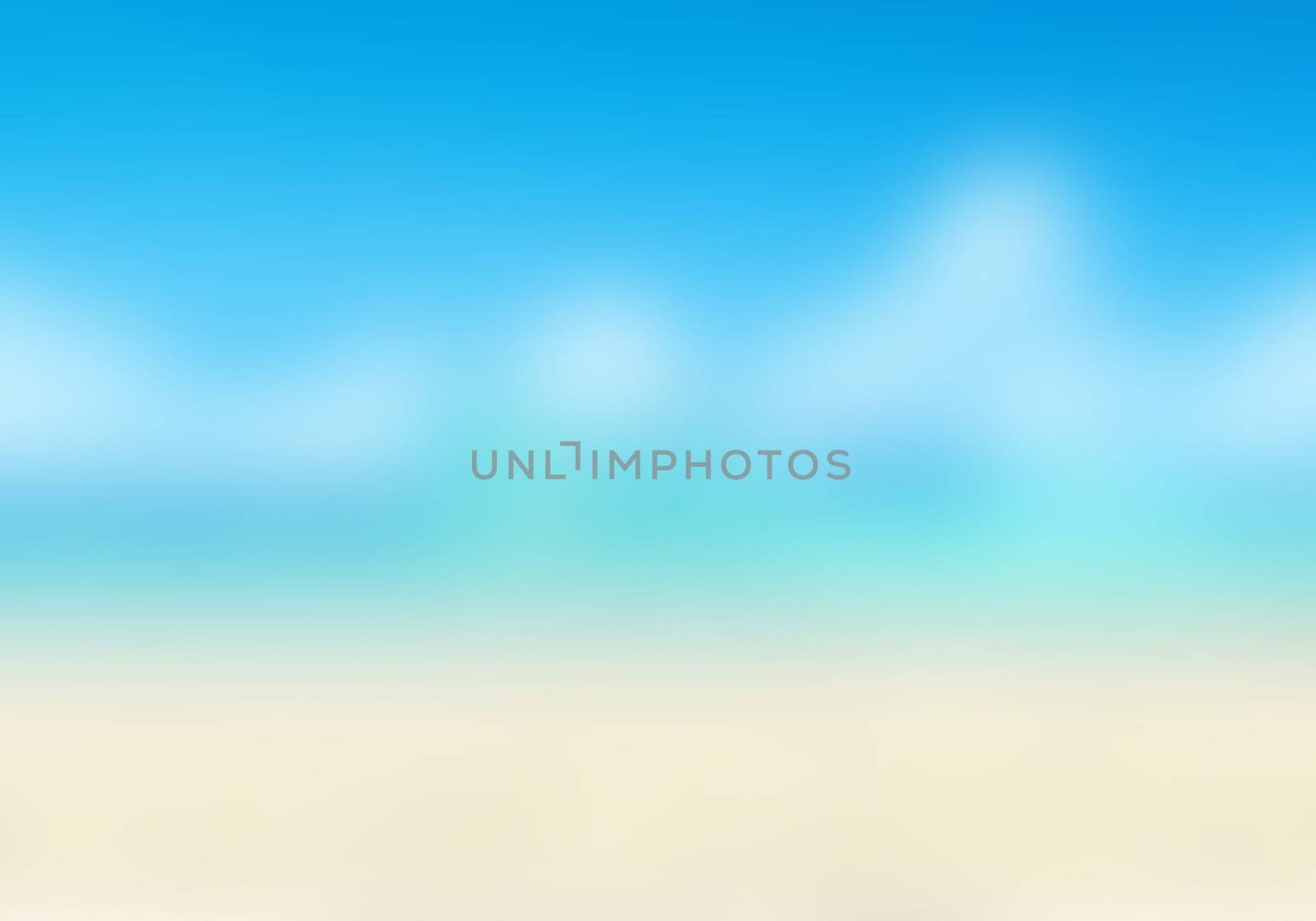 Blurred nature background. Background with beaches, turquoise waters and white clouds, and a bright sun light. Summer holiday concept.