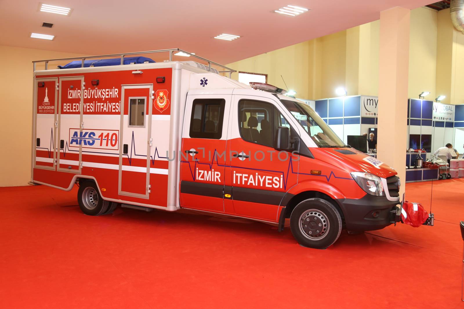 ISTANBUL, TURKEY - SEPTEMBER 12, 2015: Fire Truck in ISAF Security fair in Istanbul Fair Center